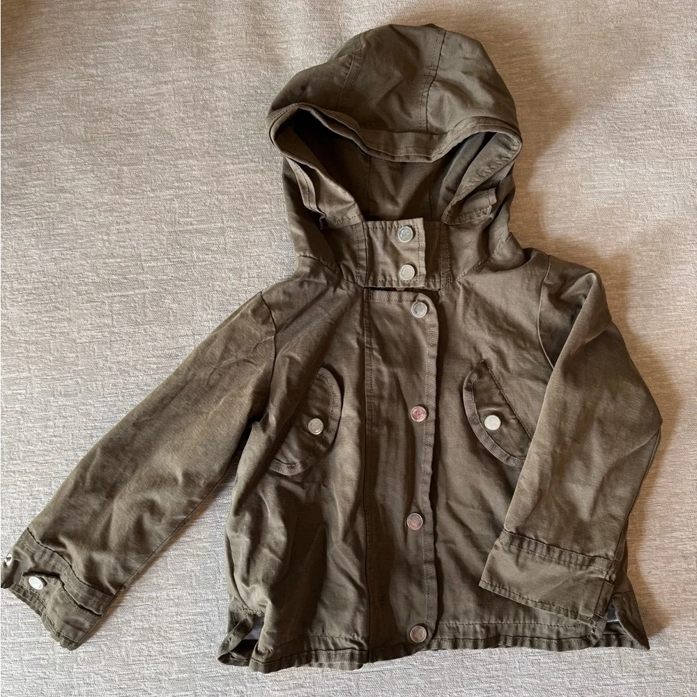 Zara Girls Green Hooded Utility Jacket – Size 3/4
